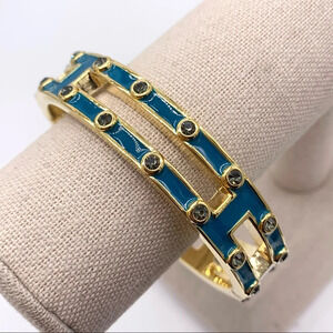 J. Crew Teal Blue Enameled Jeweled Hinged Bangle